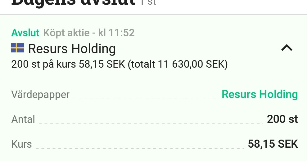 Aktiepappa Fyller på i Resurs holding