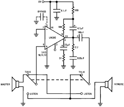 LM390 SIMPLE 2-WAY INTERCOM CIRCUIT SCHEMATIC DIAGRAM ... simple wiring diagrams 