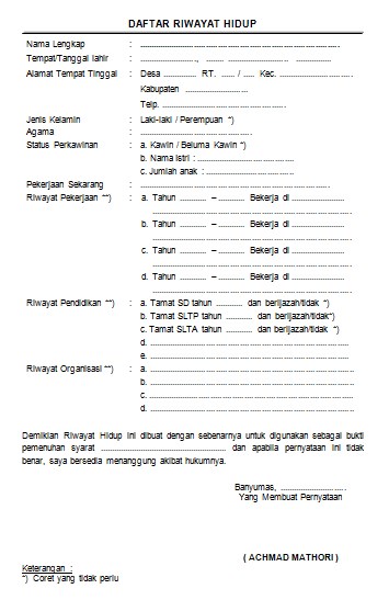 Contoh Daftar Riwayat Hidup