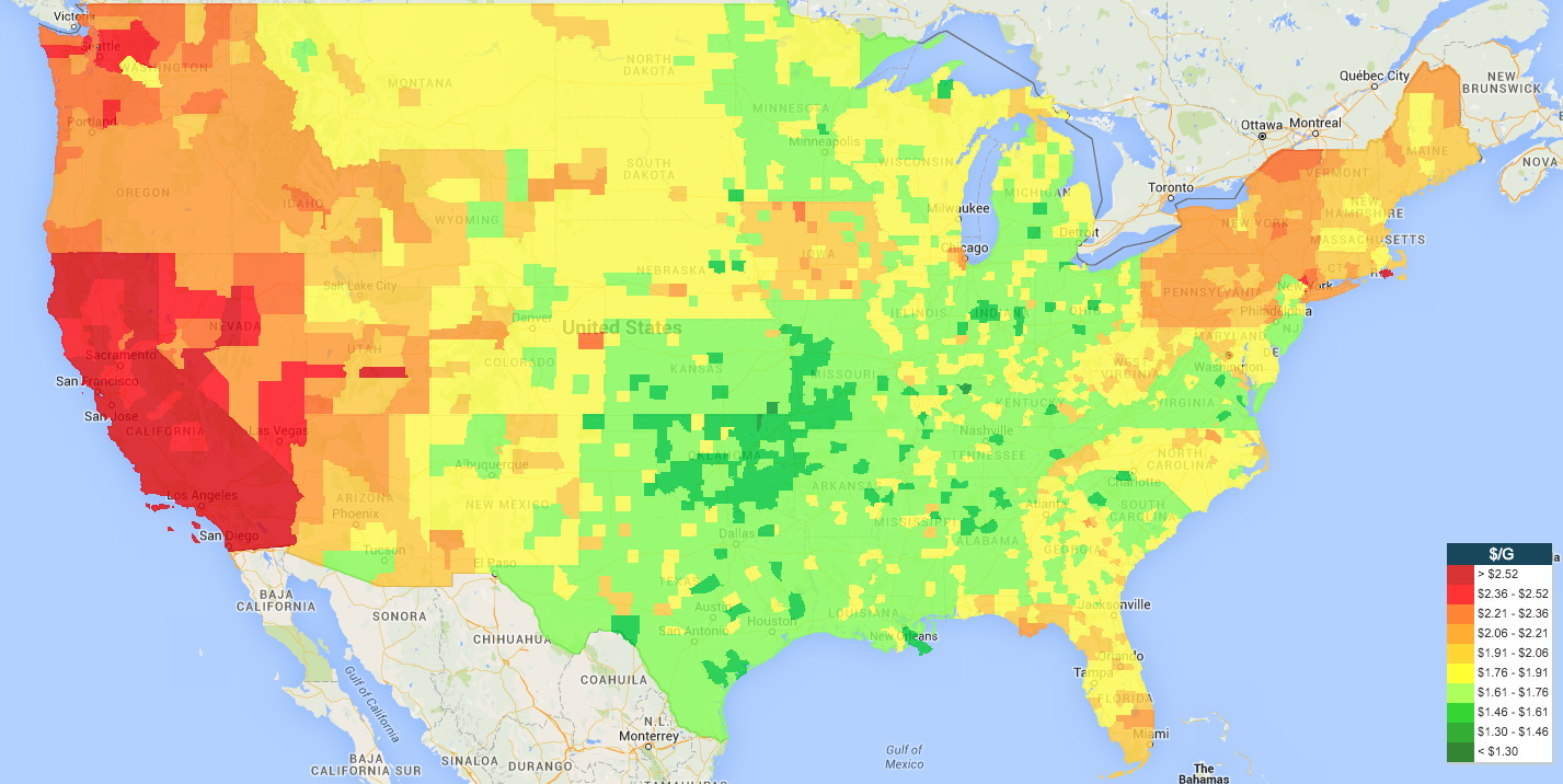 Average gas prices per gallon Vivid Maps