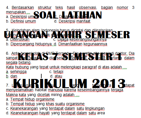 Soal UAS Bahasa Indonesia Kelas 7 Semester 1 Kurikulum 2013
