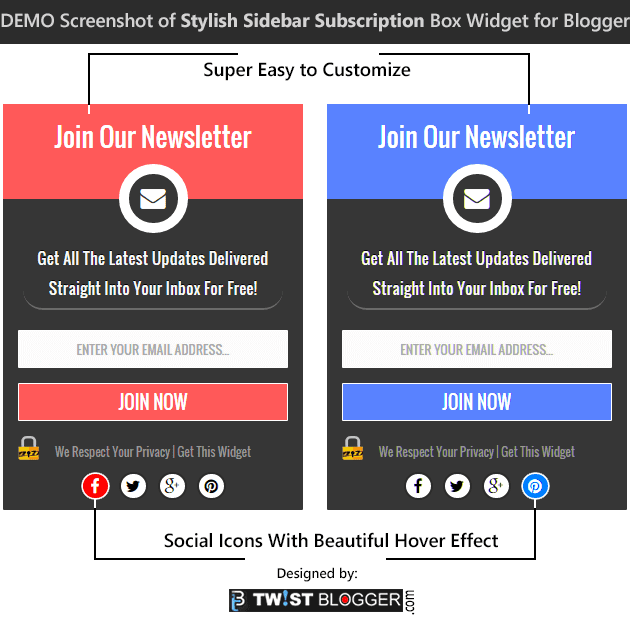 Demo Screenshot of Stylish Sidebar Subscription Box