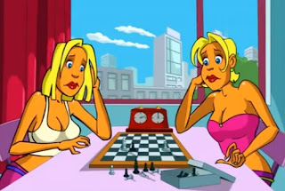 Les blondes jouent aux échecs en dessin animé
