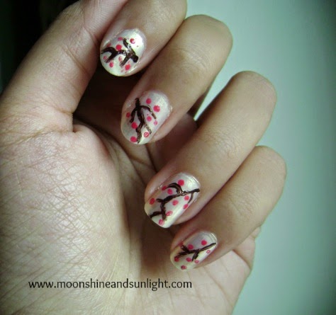 Abstract cherry blossom nail art , Indian nail art blog