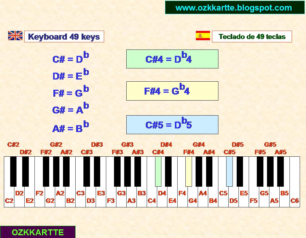 Keyboard 49 keys. Is very important to identify clearly, every musical note in your keyboard