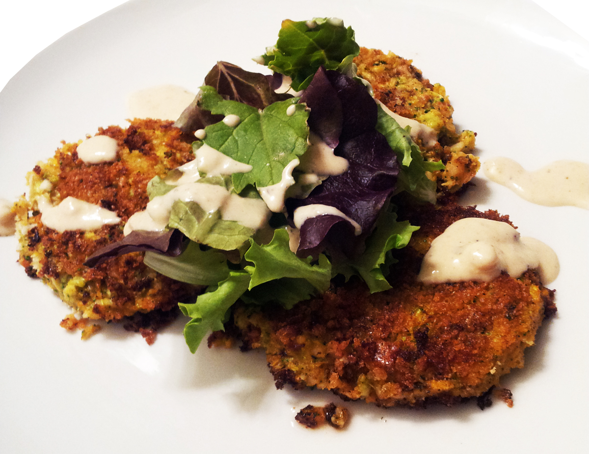 A Profound Hatred of Meat Broccoli Fritters with Roasted Garlic Tahini