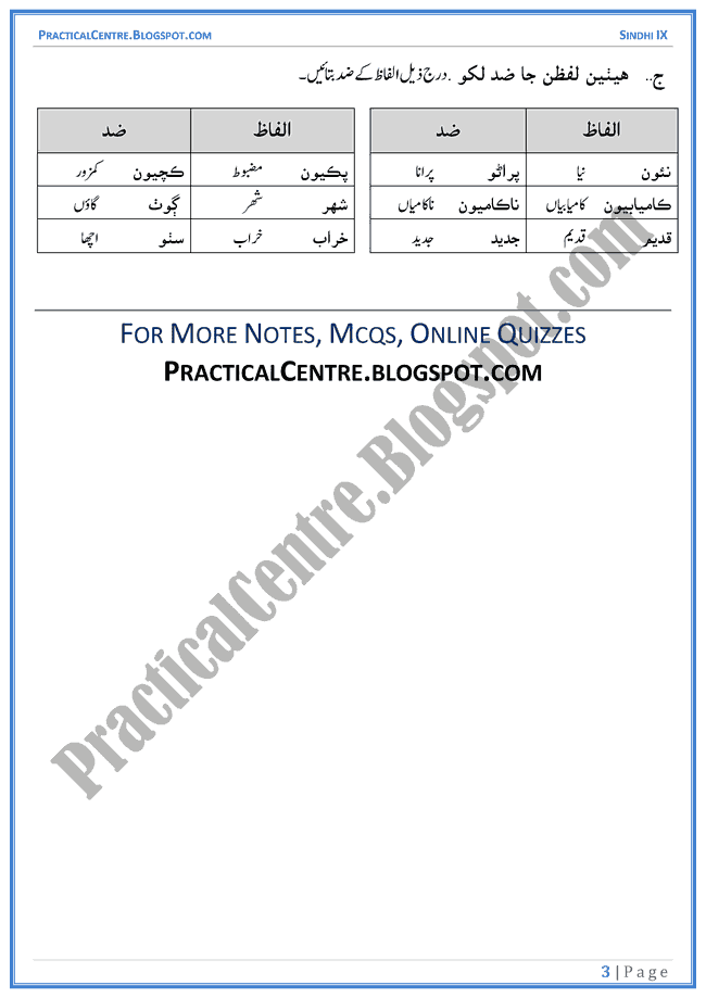 Khat Words Meanings and Idioms Sindhi Notes IX Practical Centre