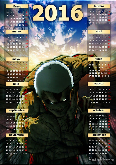 calendario 2016 shingeki no kyojin