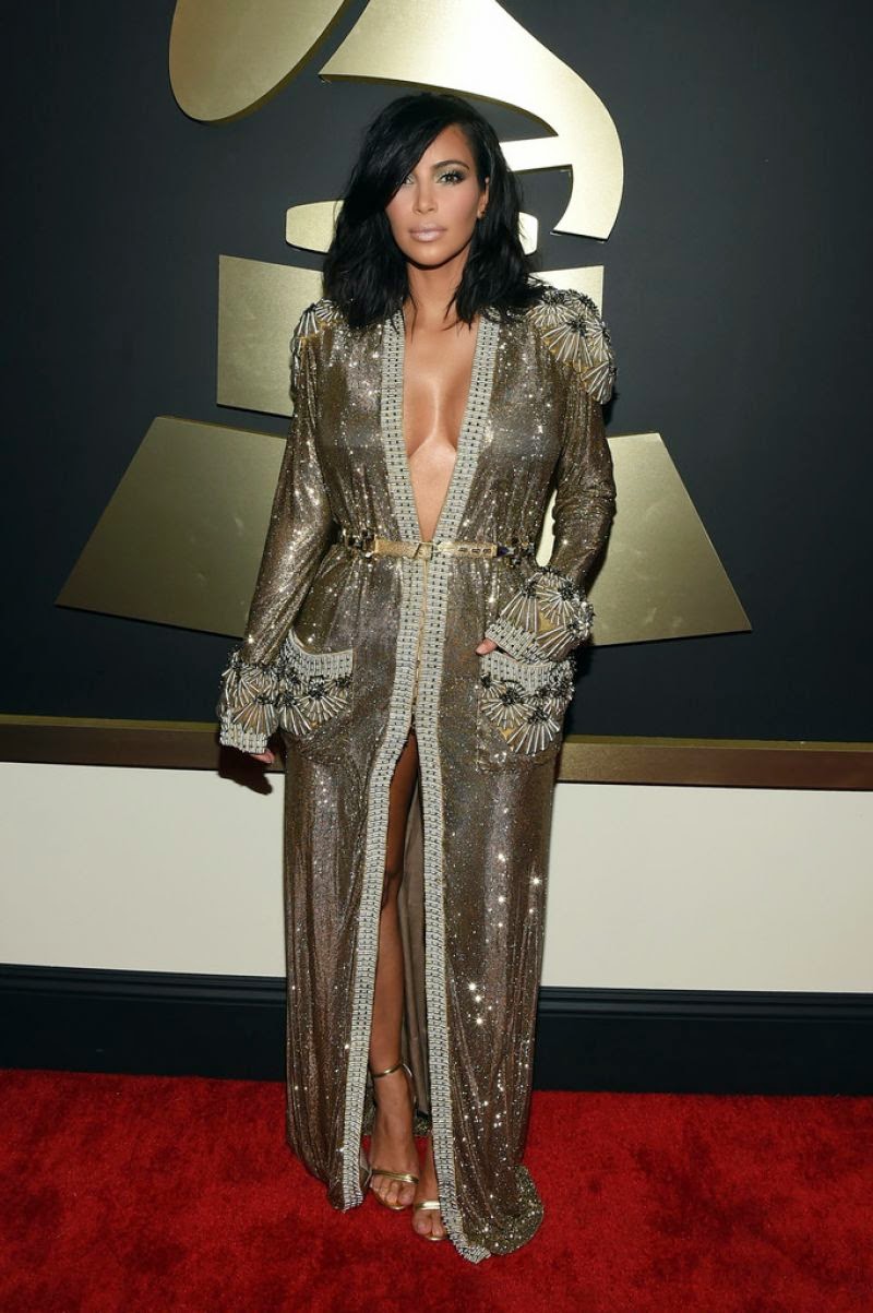 Kim Kardashian Hot at 2015 Grammy Awards in Los Angeles Fashion Style