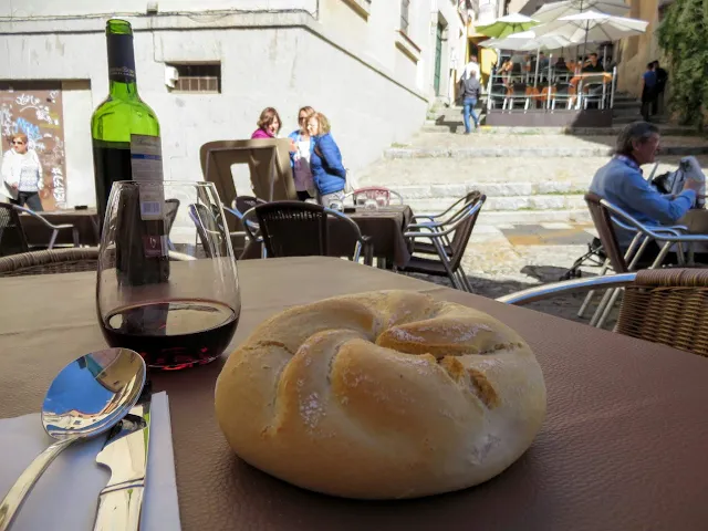 Bread and red wine in Segovia, Spain