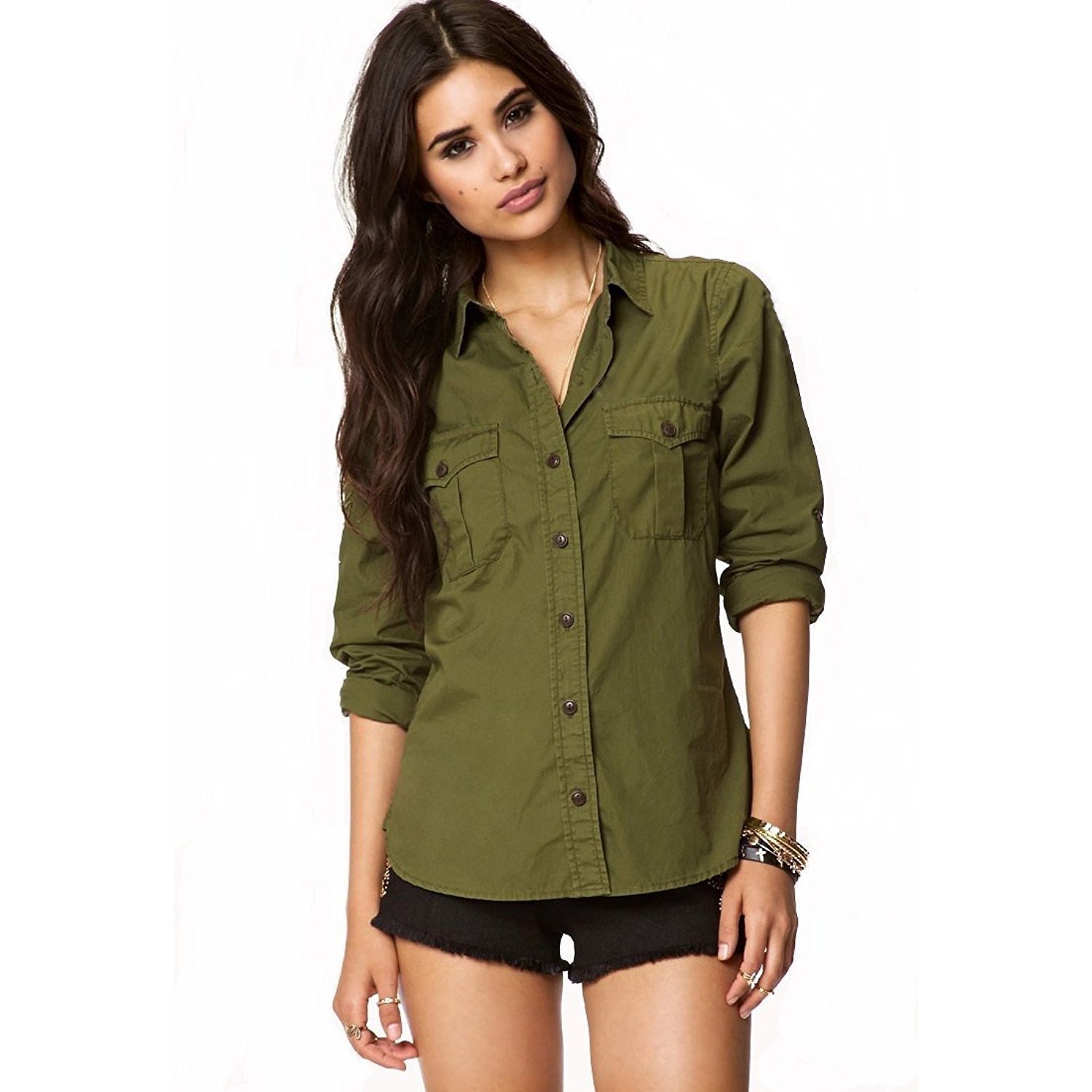 Poison Ivy Women S Casual Army Military Green Olive Mustard Shirt