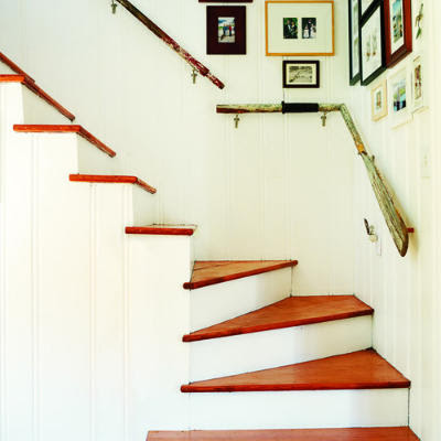 oars as handrails for stair