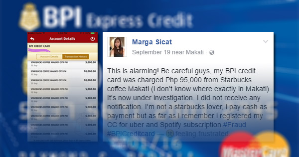 Fraud? BPI credit card holder charged P95K at Starbucks