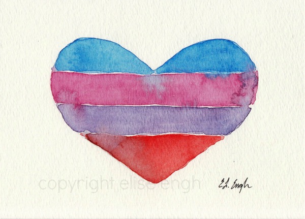Striped Watercolor Heart Painting