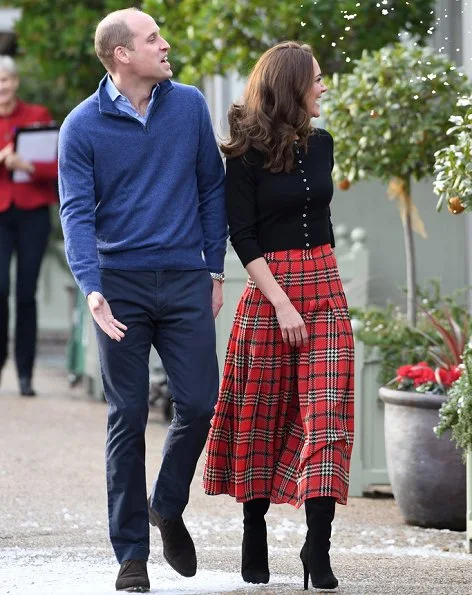 Kate Middleton wore Emilia Wickstead tartan pleated skirt. The Duchess wore a new tartan pleated skirt by Emilia Wickstead