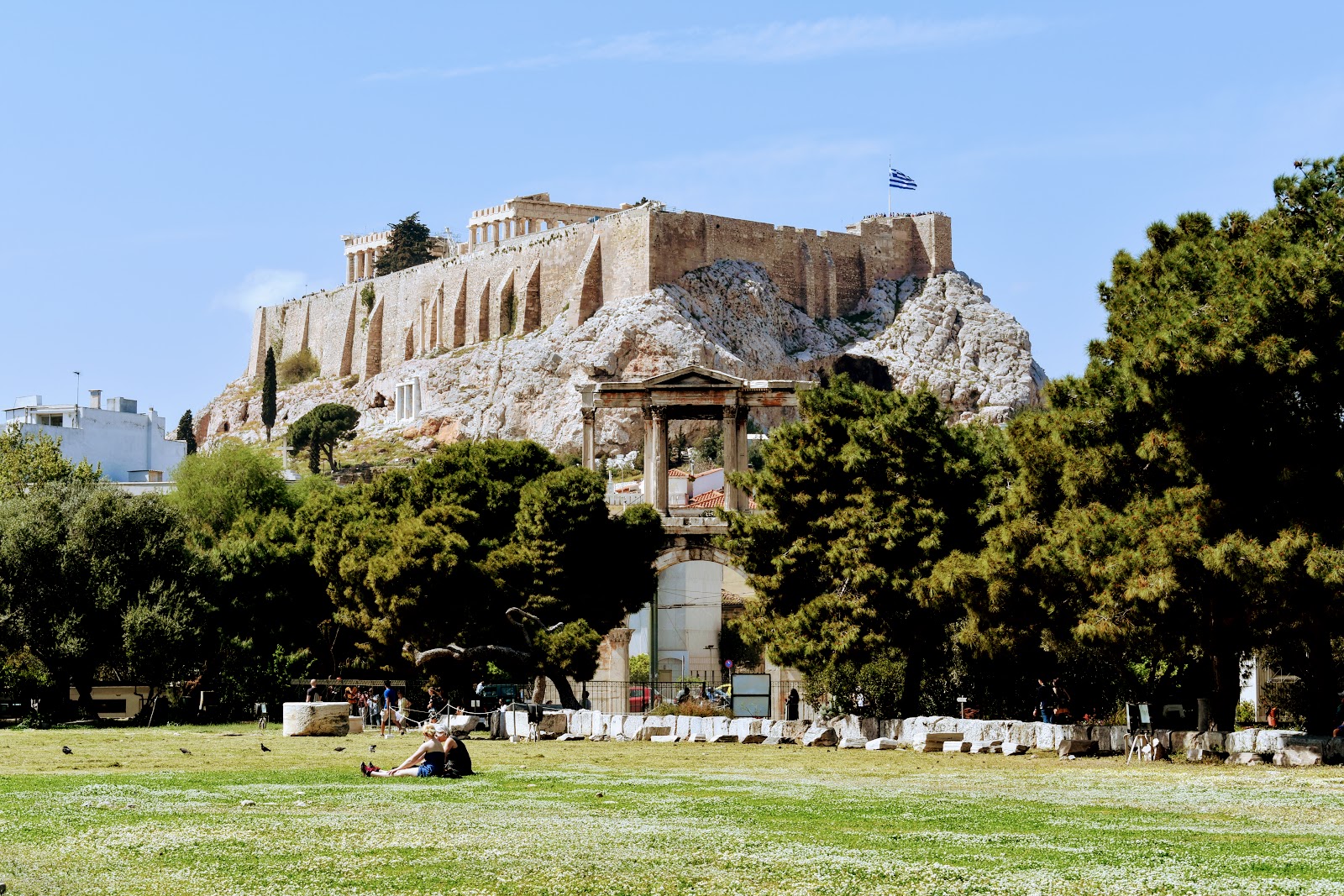 campo en el templo con vista de la acropolis