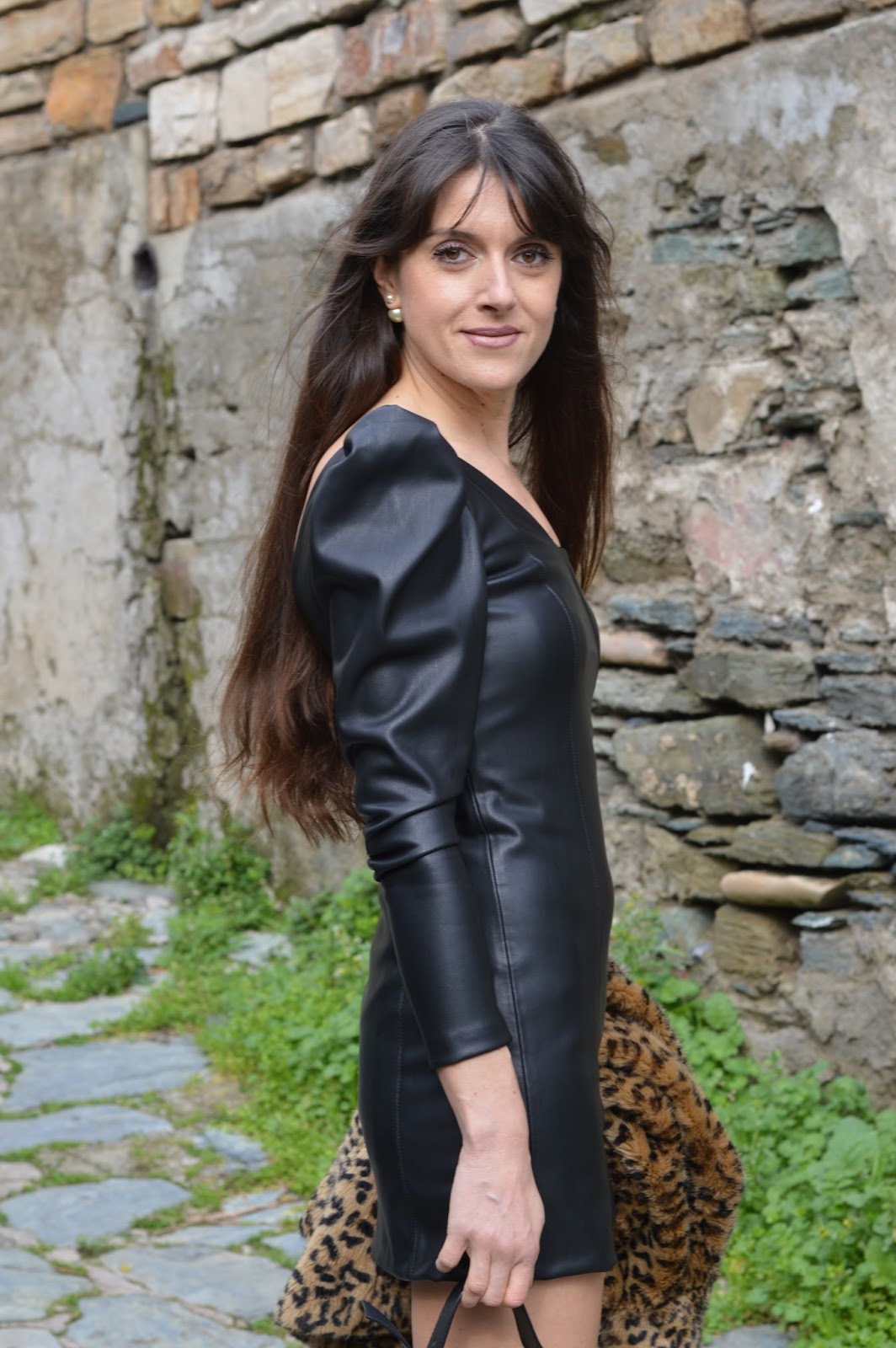 Fashion for your legs One shoulder leather dress & red boots