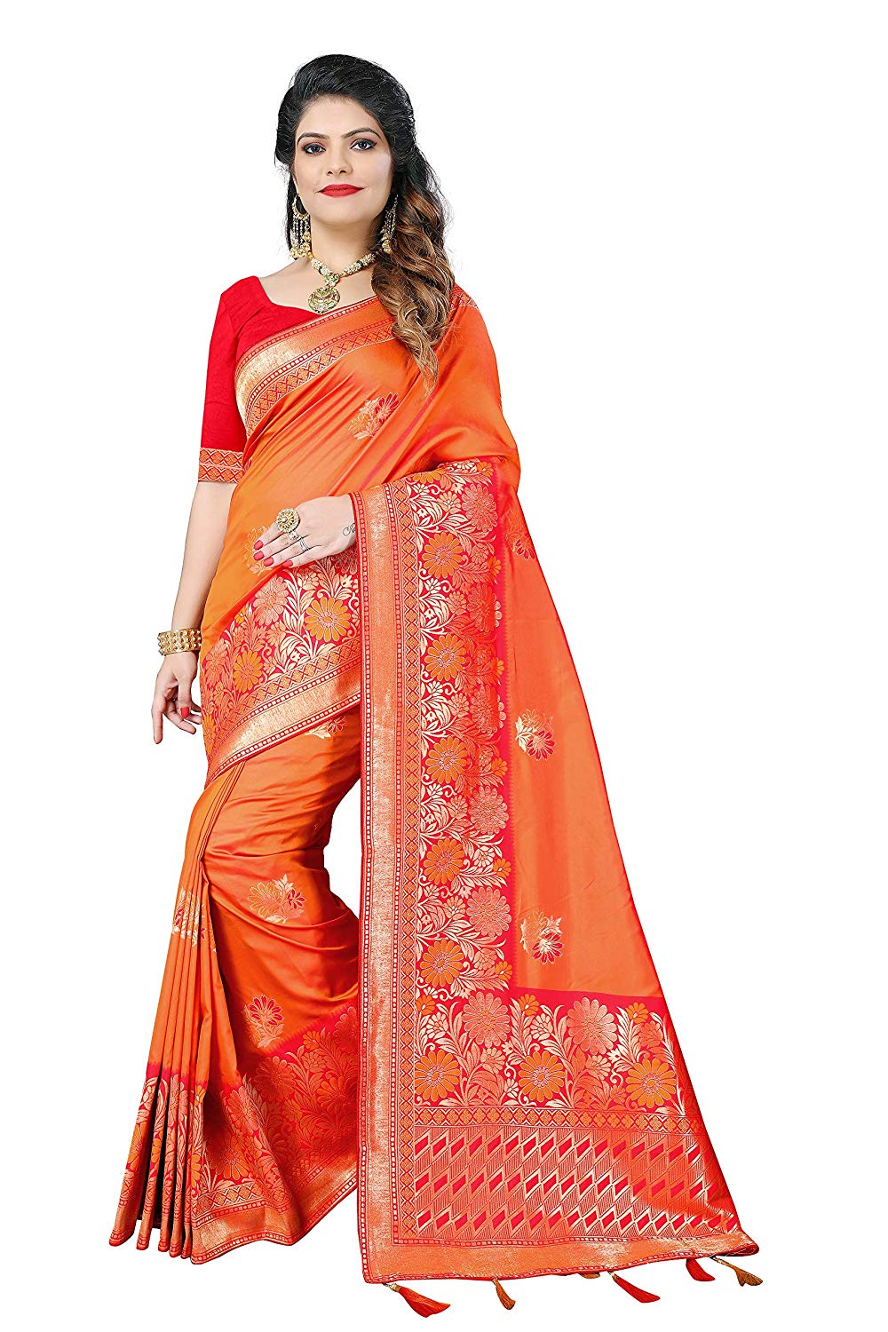 Silky Sarees Women Banarasi Silk Saree With Heavy Blouse Piece