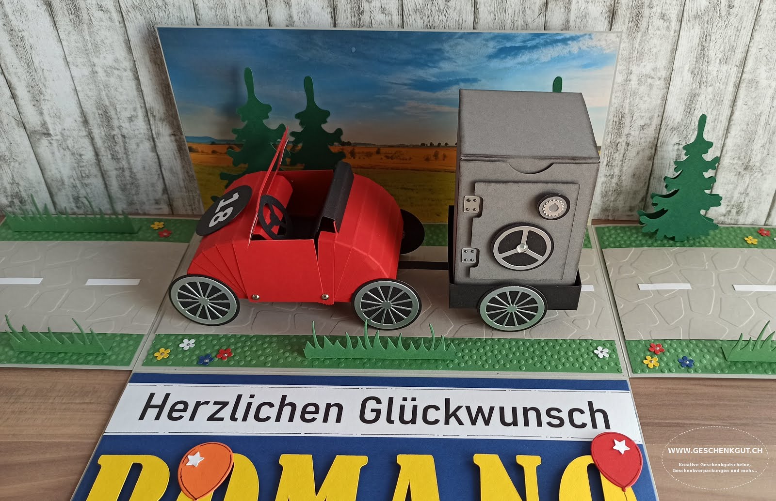 Geschenkbox Caravan Wohnwagen Reise Explosionsbox Uberraschungsbox