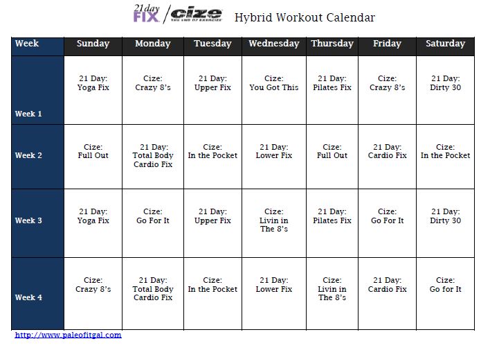 21 Day Fix and Cize Hybrid Calendar Hard workin mommie