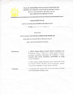 Contoh Sk Operator Sekolah Tk Paud Berkat Ilmu