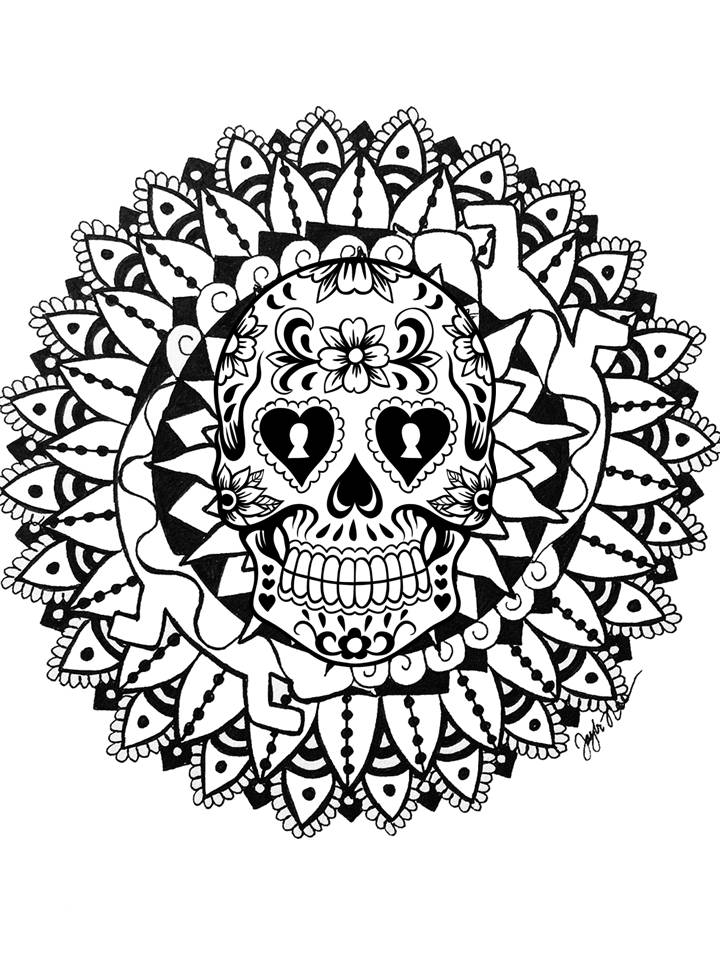 Pinto Dibujos Mandala de calavera para colorear Mandala del día de