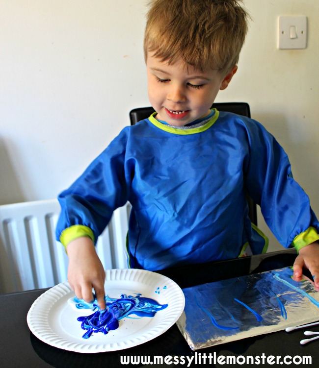 Painting On Foil Van Gogh Starry Night Art For Kids Messy Little Monster