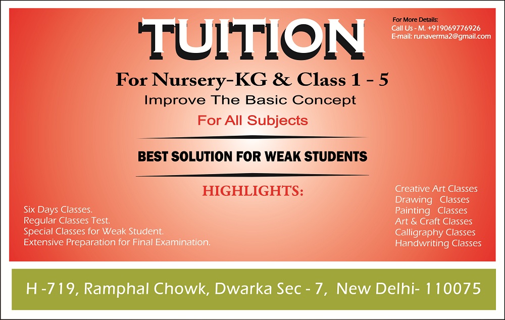 Tuition Classes for Kids in Dwarka Sector7, Ramphal Chowk, New Delhi