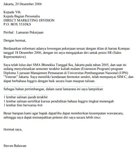 Contoh Surat Lamaran Kerja Marketing Fif Marketing Leasing Kredit