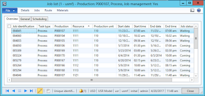 Job list inquiry in the Production control module