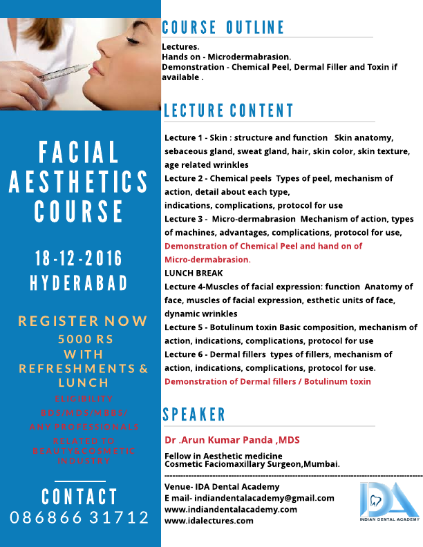 INDIAN DENTAL ACADEMY FACIAL AESTHETICS CERTIFICATION COURSE