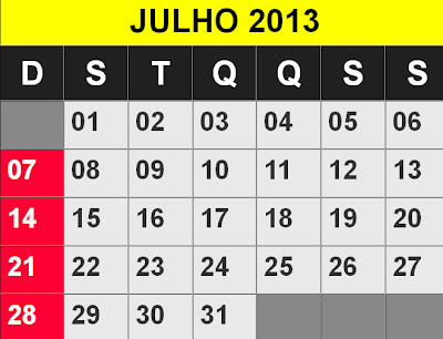 calendário julho 2013