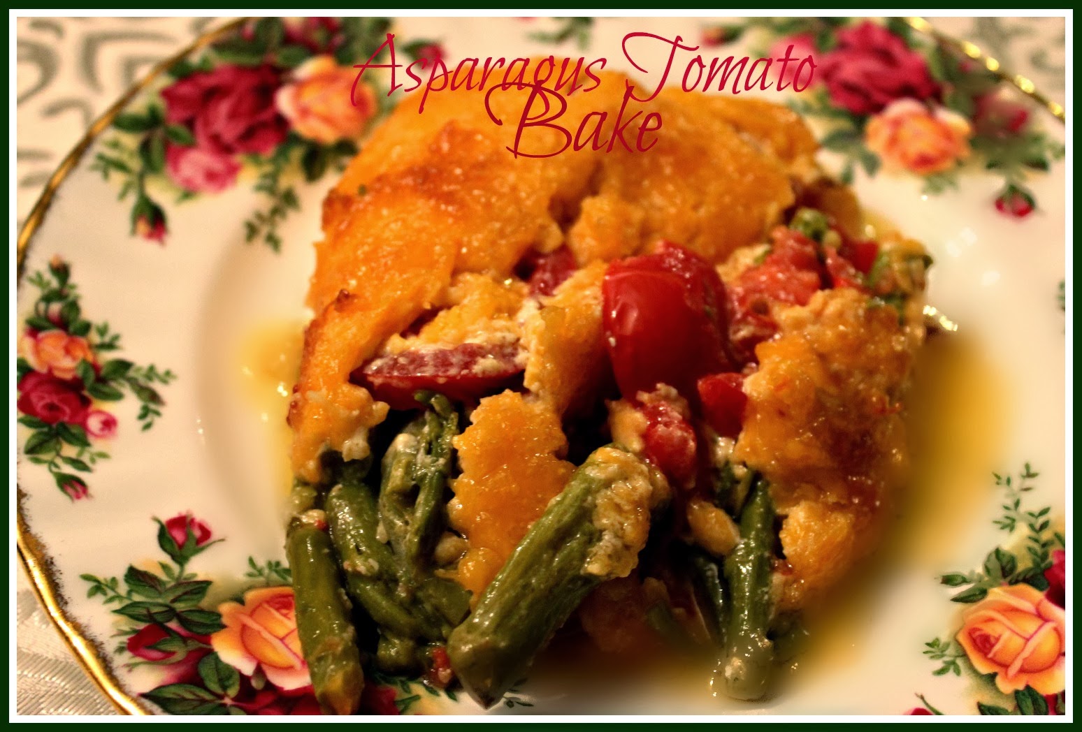 Sweet Tea and Cornbread Asparagus Tomato Bake!