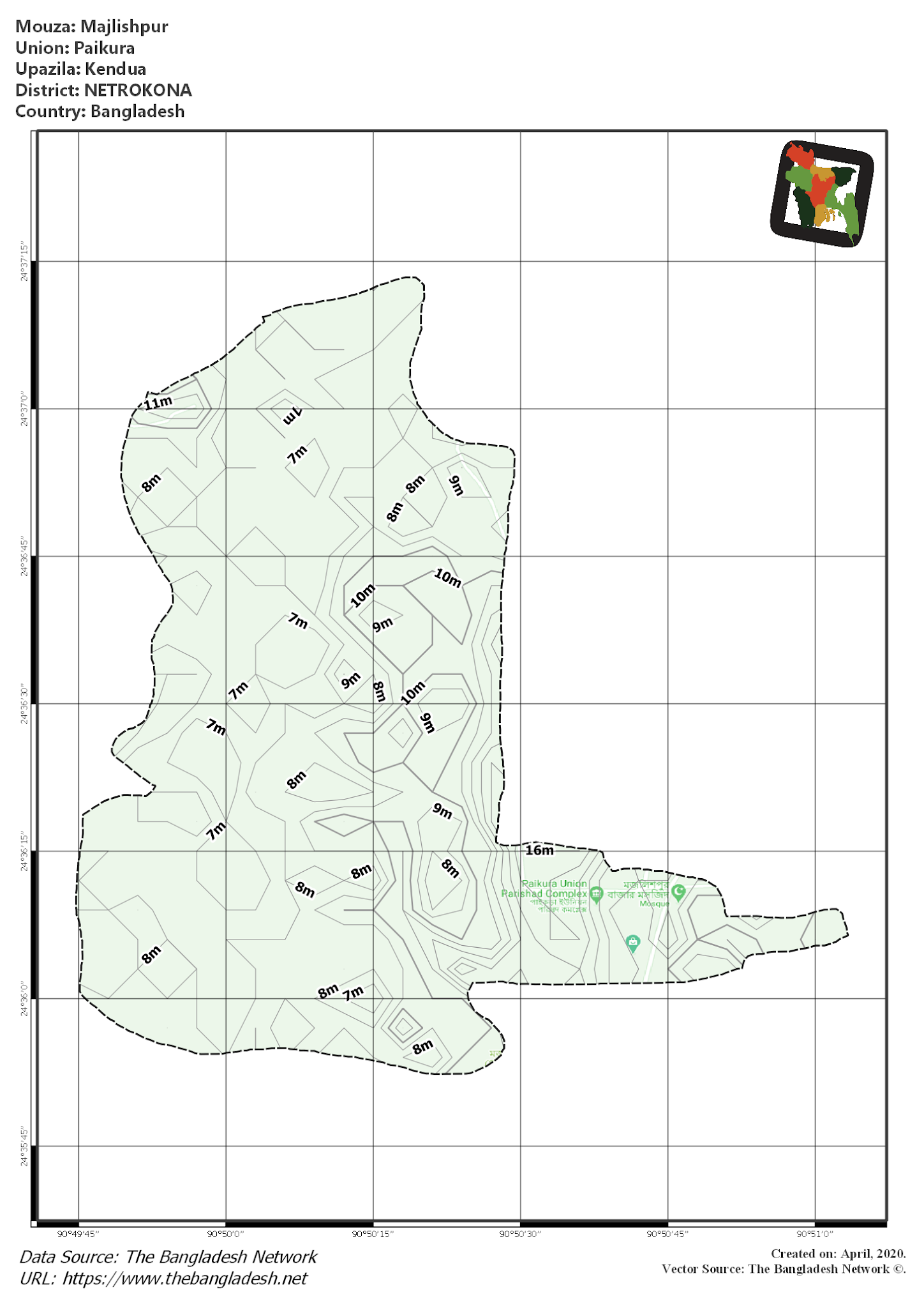 Map of Majlishpur Mouza of Kendua Upazila, NETROKONA, Bangladesh.