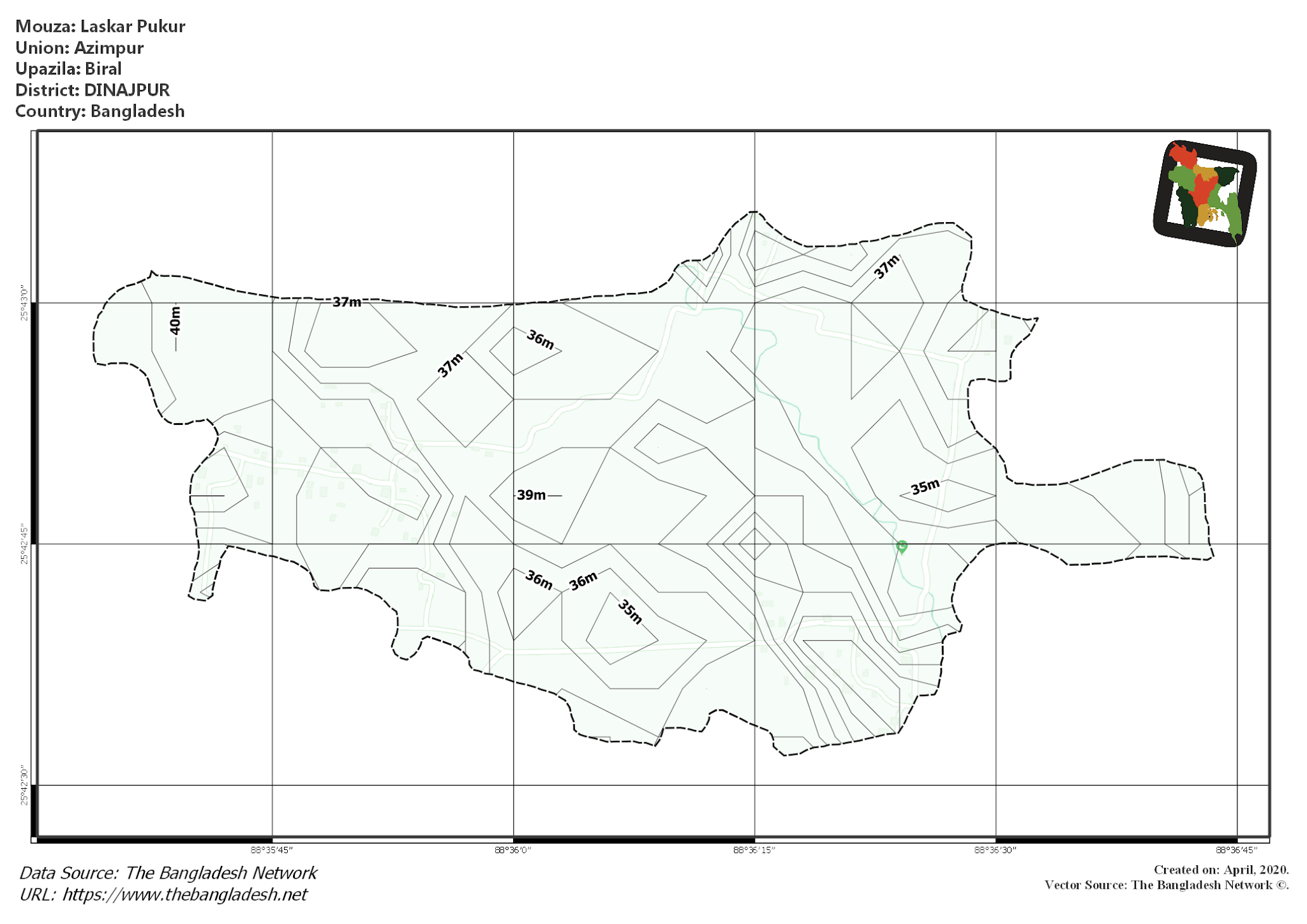 Map of Laskar Pukur Mouza of Biral Upazila, DINAJPUR, Bangladesh.