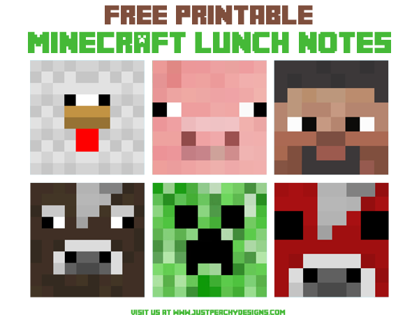just peachy designs printable minecraft lunch notes