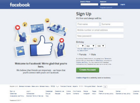 Home Facebook full welcome site page login