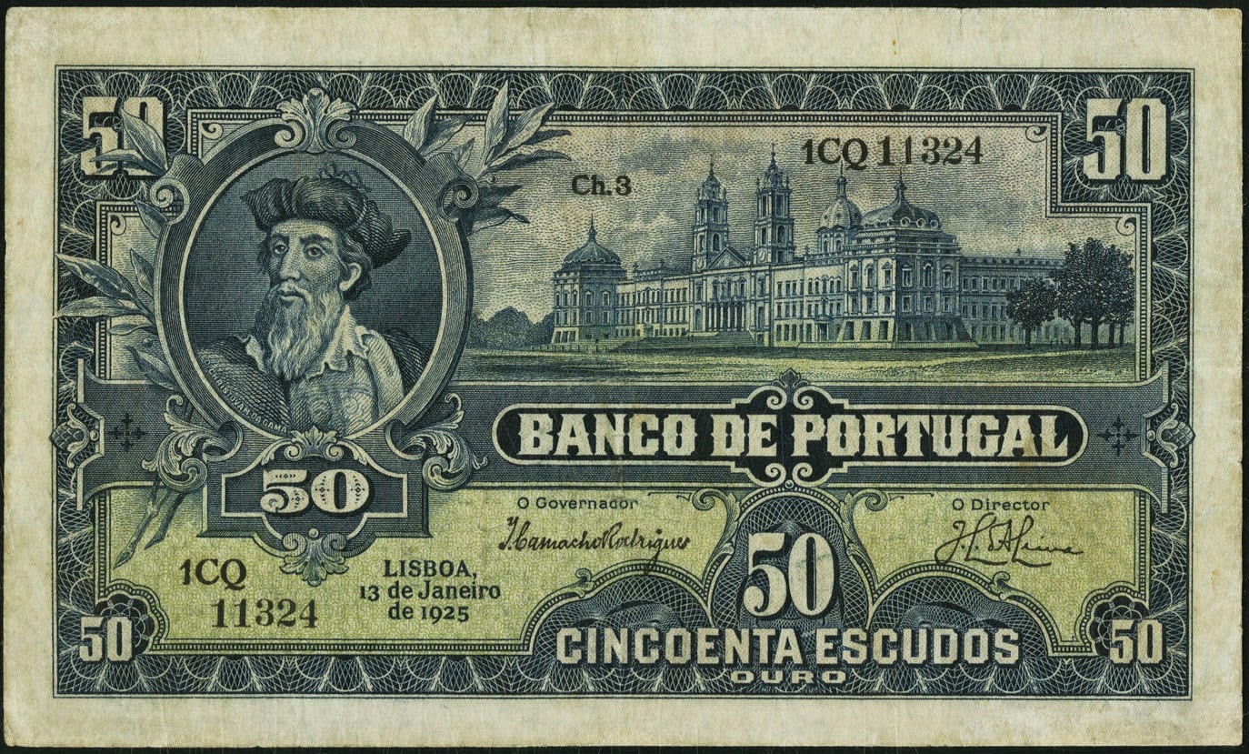 Portugal 50 Escudos banknote 1925 Vasco da Gama & Mafra National Palace
