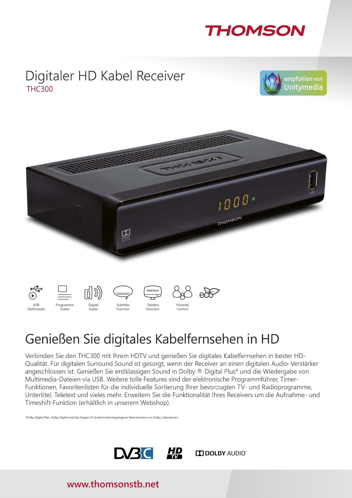 KaisInfoBlog Datenblatt Thomson THC300 digitaler HD KabelReceiver