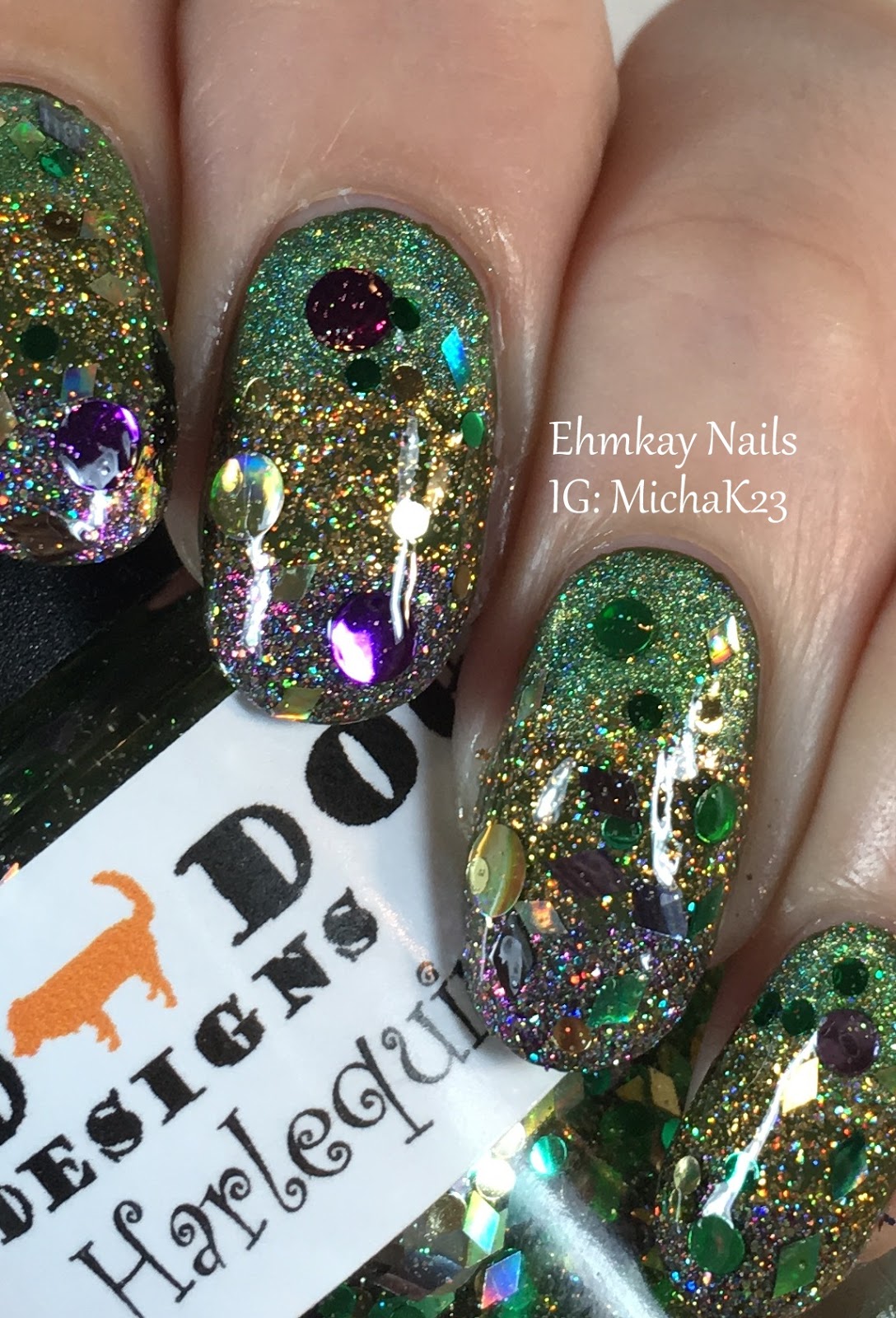 ehmkay nails Mardi Gras Nail Art Glitter Stripes with Indie Polish