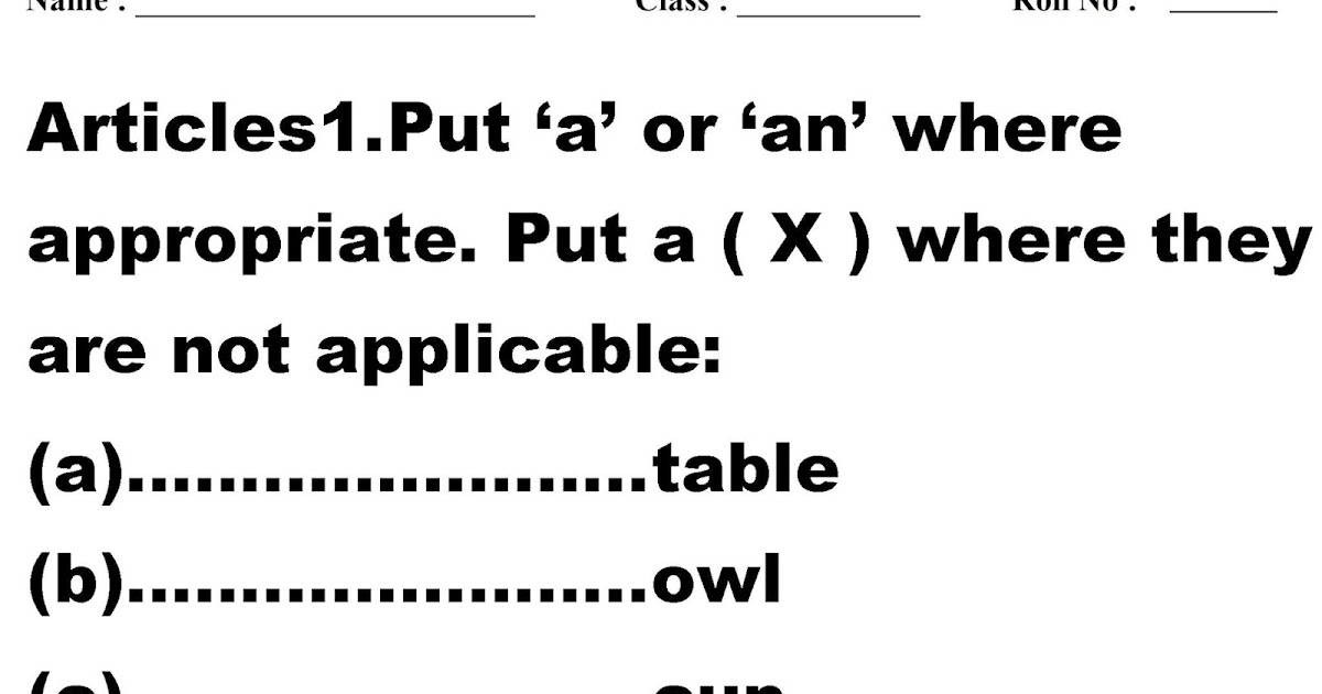 Definite and indefinite articles worksheet - Theworksheetsblog