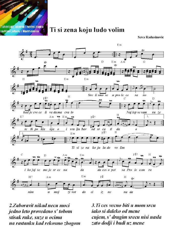 Note Domace I Strane Ti Si Zena Koju Ludo Volim Note Akordi Tekst