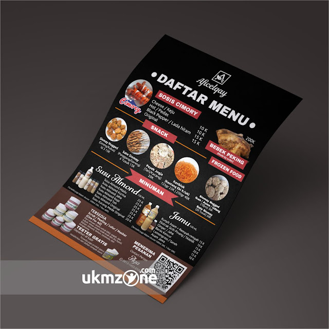 Desain menu A4 untuk UMKM / IKM Depok Aficelcay - UKM ZONE Desain menu A4 untuk UMKM / IKM Depok Aficelcay - UKM ZONE