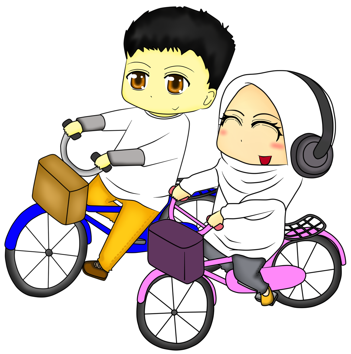 Diya Hanun Chibi Doodle Muslimah Couple Naik Basikal