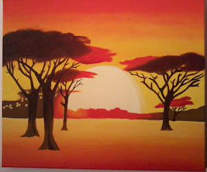 Quadro a óleo pintado pela minha filhota - Paisagem africana