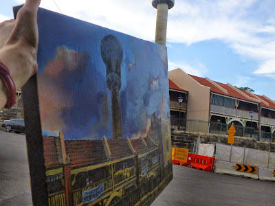 plein air oil painting of heritage terraces in Millers Point by artist Jane Bennett