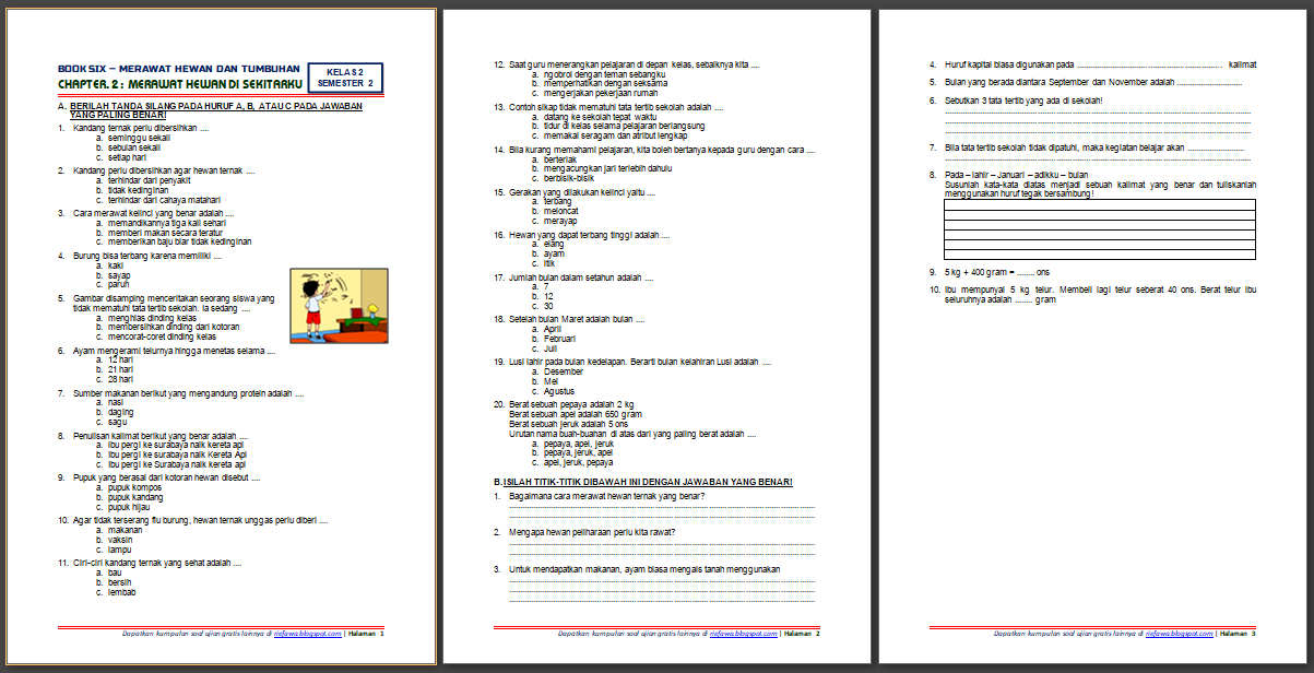 Download Soal Tematik Kelas 2 Semester 2 Tema 6 Subtema 2 - Merawat