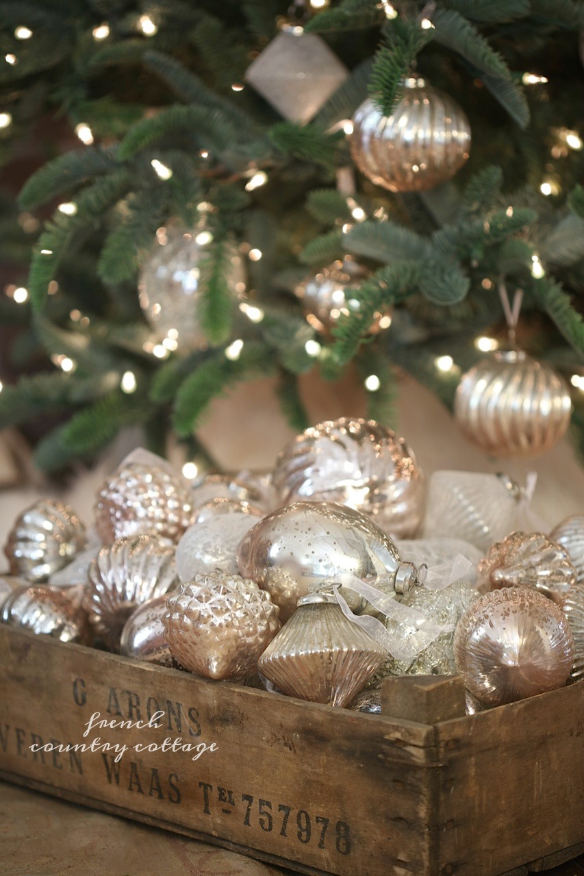 French Country Blush Mercury Glass Christmas Ornaments French