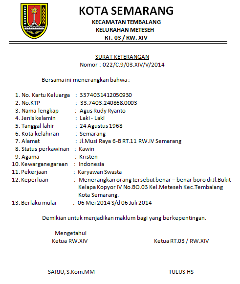 Contoh Kop Surat Rt Kota Semarang Contoh Kop Surat