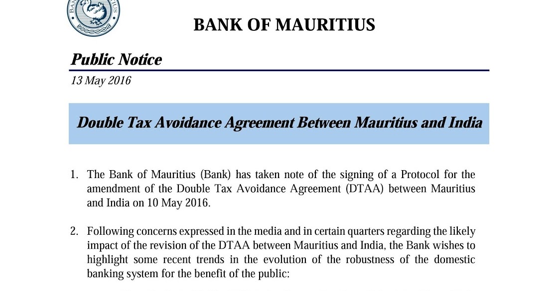Amar Bank of Mauritius Double Tax Avoidance Agreement between